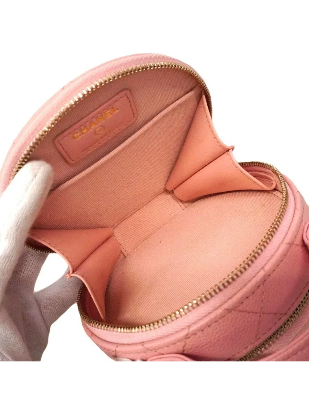 Chanel Handbag Quilted Caviar Leather Pink Champagne Gold 2-Way Bag